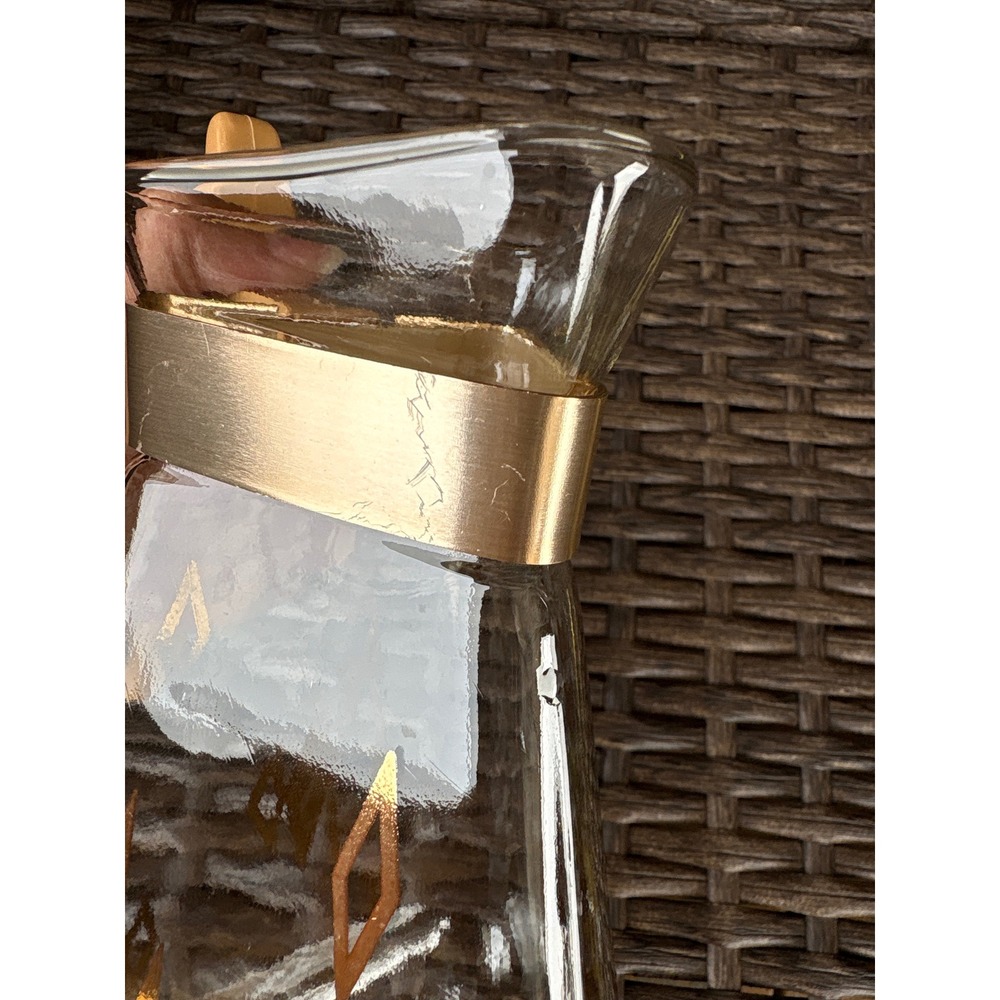 Vintage Inland Glass Triangle Carafe Pitcher Gold Atomic Diamond MCM 9.5in Retro - Picture 9 of 10